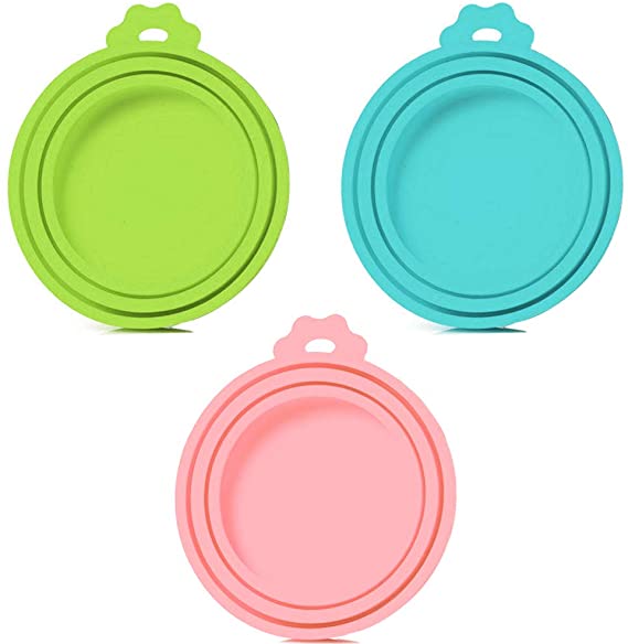 SLSON 3 Pack Pet Food Can Cover Universal Silicone Cat Dog Food Can Lids 1 Fit 3 Standard Size Can To