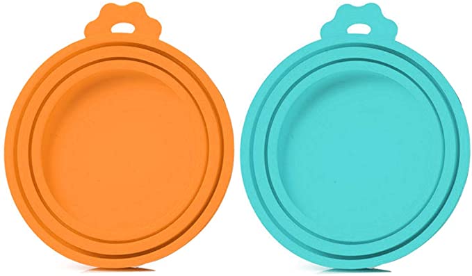SLSON 2 Pack Pet Food Can Cover Universal Silicone Cat Dog Food Can Lids 1 Fit 3 Standard Size Can To