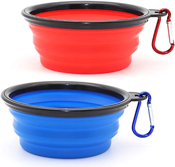 SLSON Collapsible Dog Bowl, 2 Pack Collapsible Dog Water Bowls for Cats Dogs, Portable Pet Feeding Wa