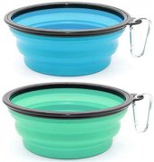 SLSON Extra Large Collapsible Dog Bowl 2 Pack, Portable Silicone Pet Feeder, Foldable Expandable for 