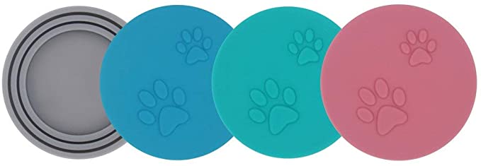 SLSON 4 Pack Pet Food Can Cover Set,Universal Silicone Cat Dog Food Can Lids 1 Fit 3 Standard Size Ca