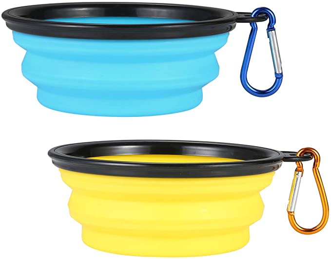 SLSON Collapsible Dog Bowl 2 Pack, Portable Silicone Pet Feeder, Foldable Expandable for Dog/Cat Food