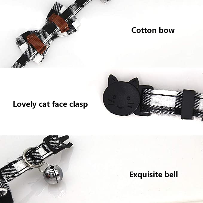 SLSON 6 Pack Cat Collars with Bell Breakaway Kitten Collars with Bowtie Plaid Collars for Pet Adjusta