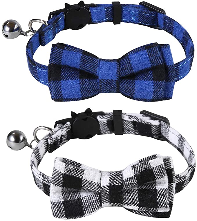 SLSON 2 Pack Cat Collar Breakaway Kitten Collar with Bell Cat Collar with Cute Bowtie for Pet Cat Kit