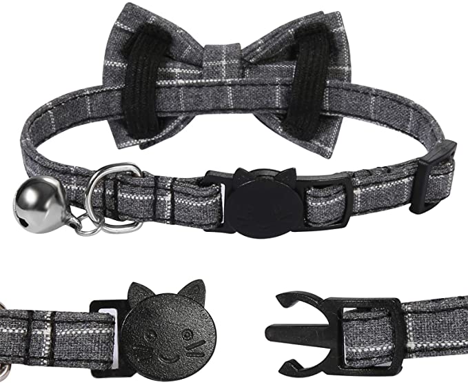 SLSON 2 Pack Breakaway Cat Collar with Bell and Bow Tie Plaid Kitten Collar for Cats and Small Dogs P