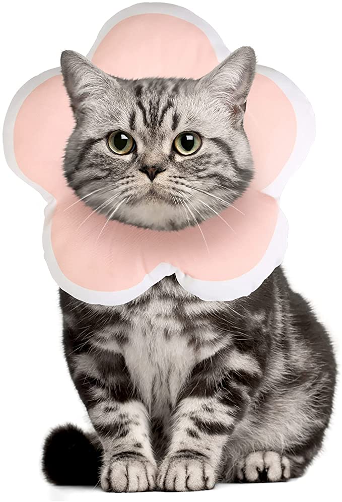 SLSON Cat Cone Soft Adjustable Pet Recovery Cone Cute Flower Pattern Cat Recovery Cone Collar Protect