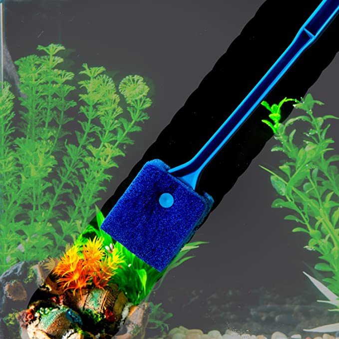 SLSON Aquarium Algae Scraper Double Sided Sponge Brush Cleaner Long Handle Fish Tank Scrubber for Gla