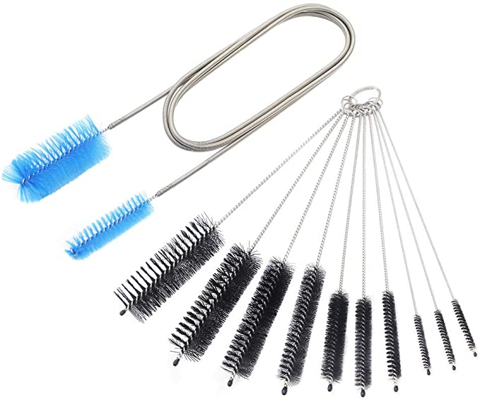 Aquarium Filter Brush Set, Flexible Double Ended Bristles Hose Pipe Cleaner with Stainless Steel Long