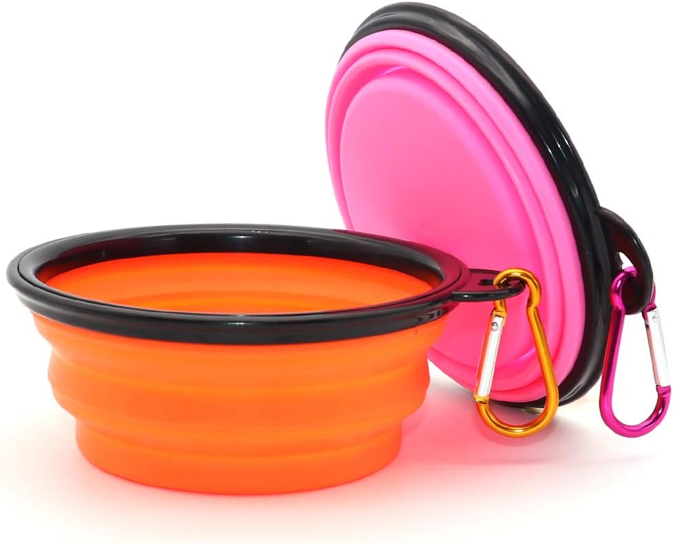 SLSON Collapsible Dog Bowls, 2 Pack, Portable Pet Feeding Watering Dish for Traveling with Carabiners