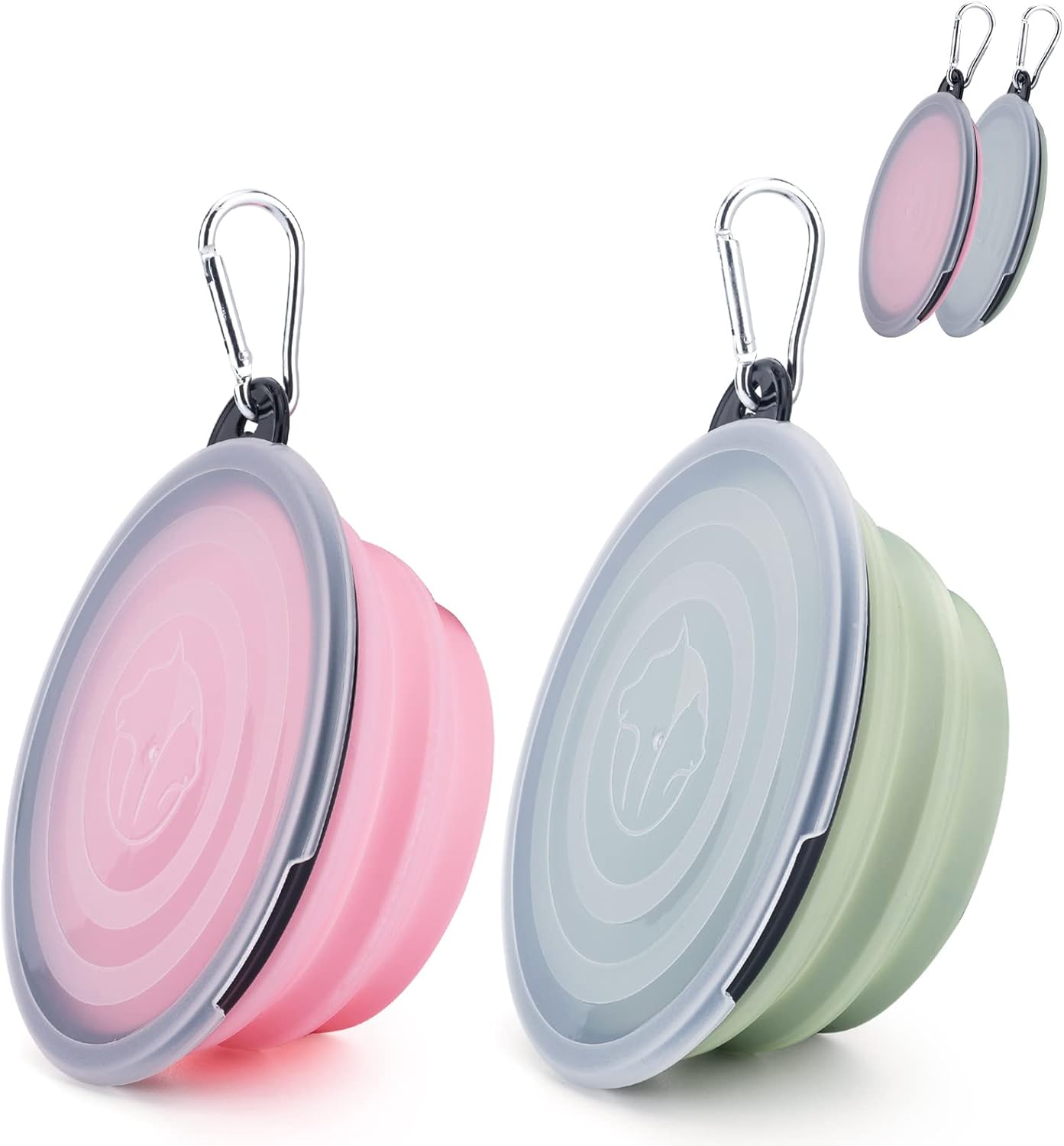 SLSON Collapsible Pet Feeder, 2 Pack Dog Bowls with Cover Lids, Portable Foldable Cat Water Dish Bowl