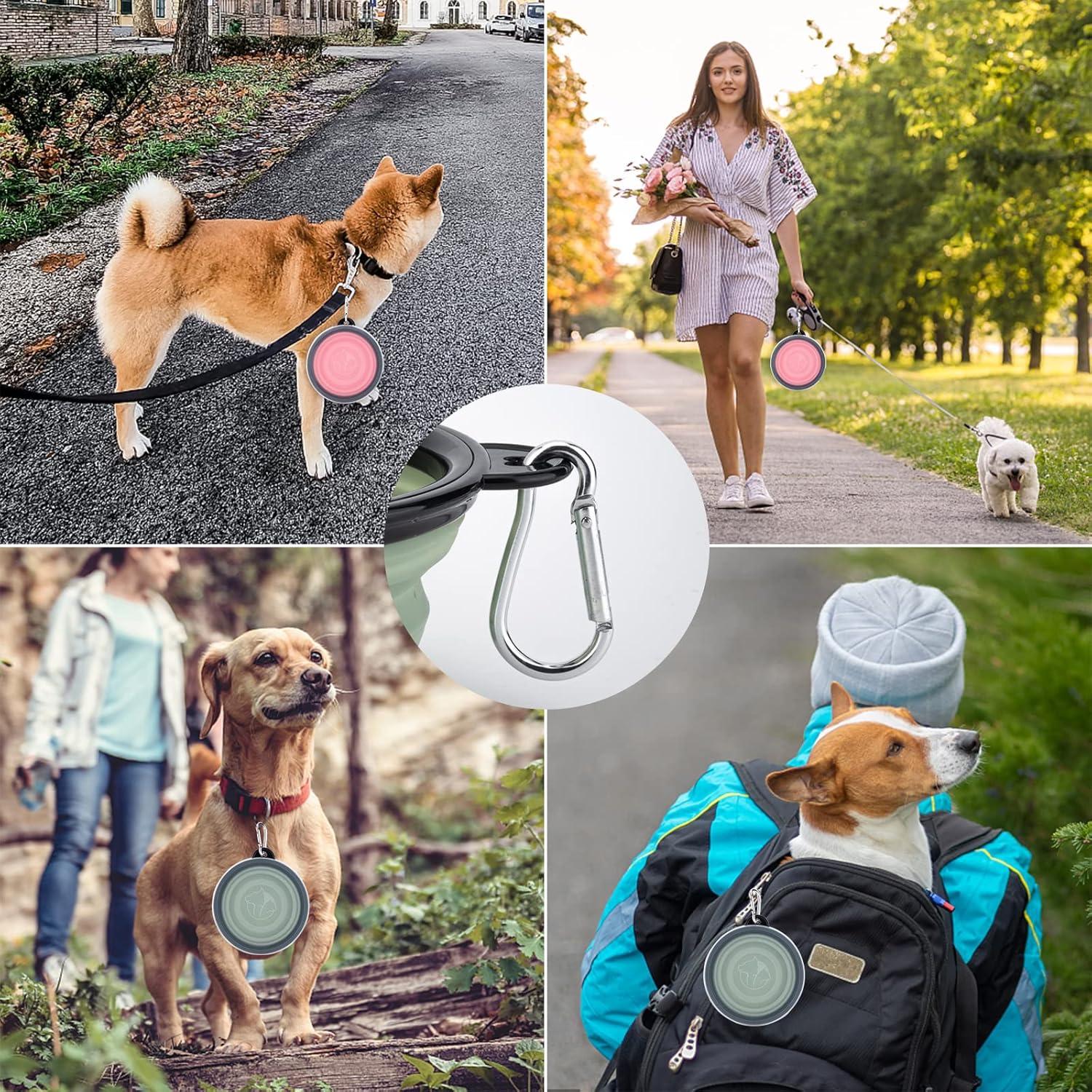 SLSON Collapsible Pet Feeder, 2 Pack Dog Bowls with Cover Lids, Portable Foldable Cat Water Dish Bowl