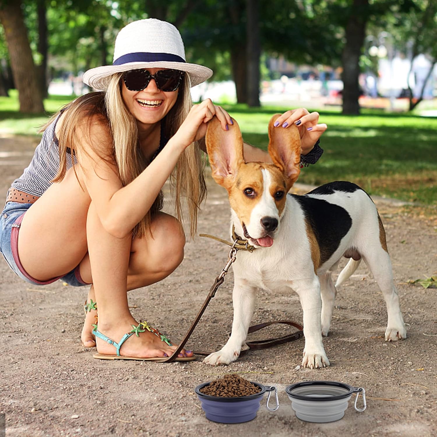 SLSON Dog Bowls Pet Collapsible Bowl with Cover Lids,2 Pack Dog Travel Bowls Portable Foldable Cat Wa