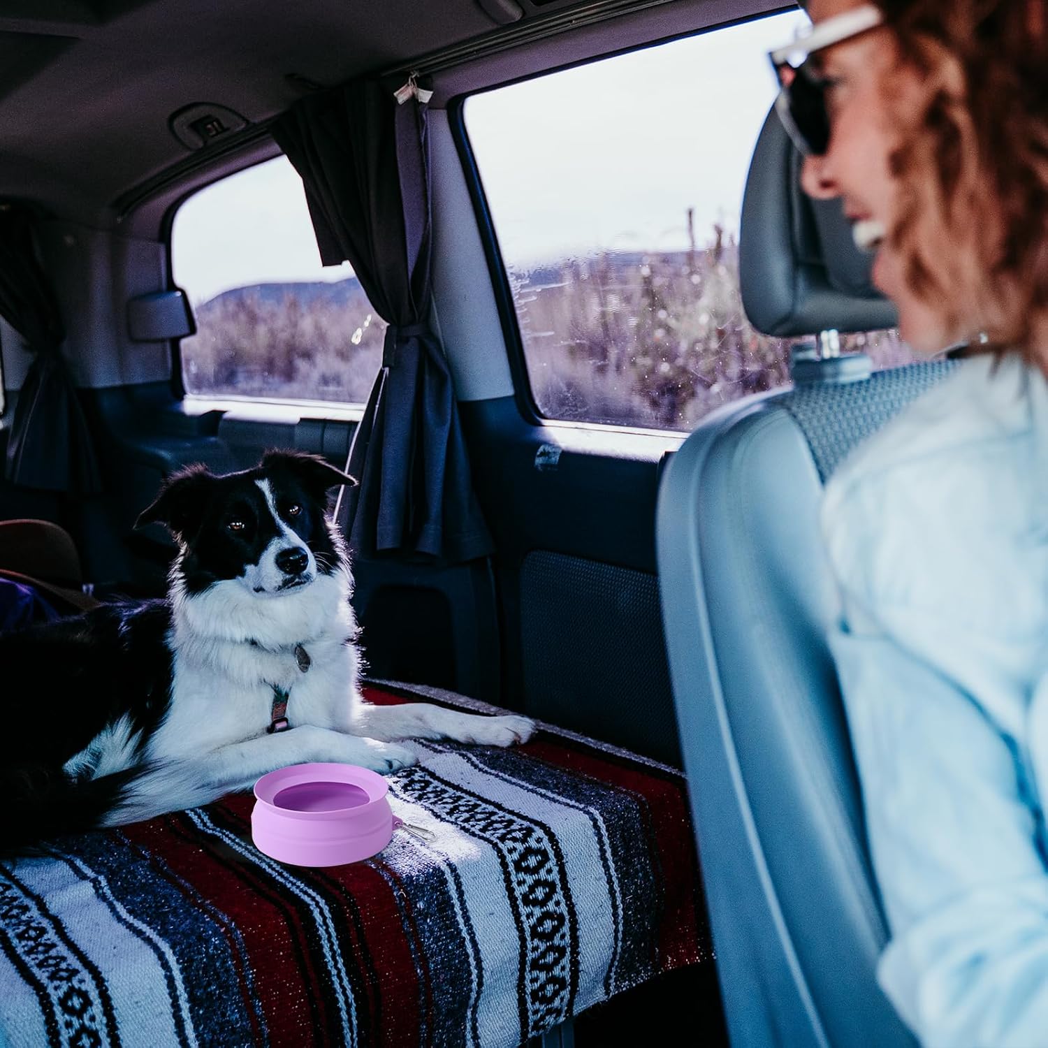 SLSON Spill Proof Dog Water Bowl for Cars,Collapsible No Splash Dog Travel Bowls Integrated Molding P