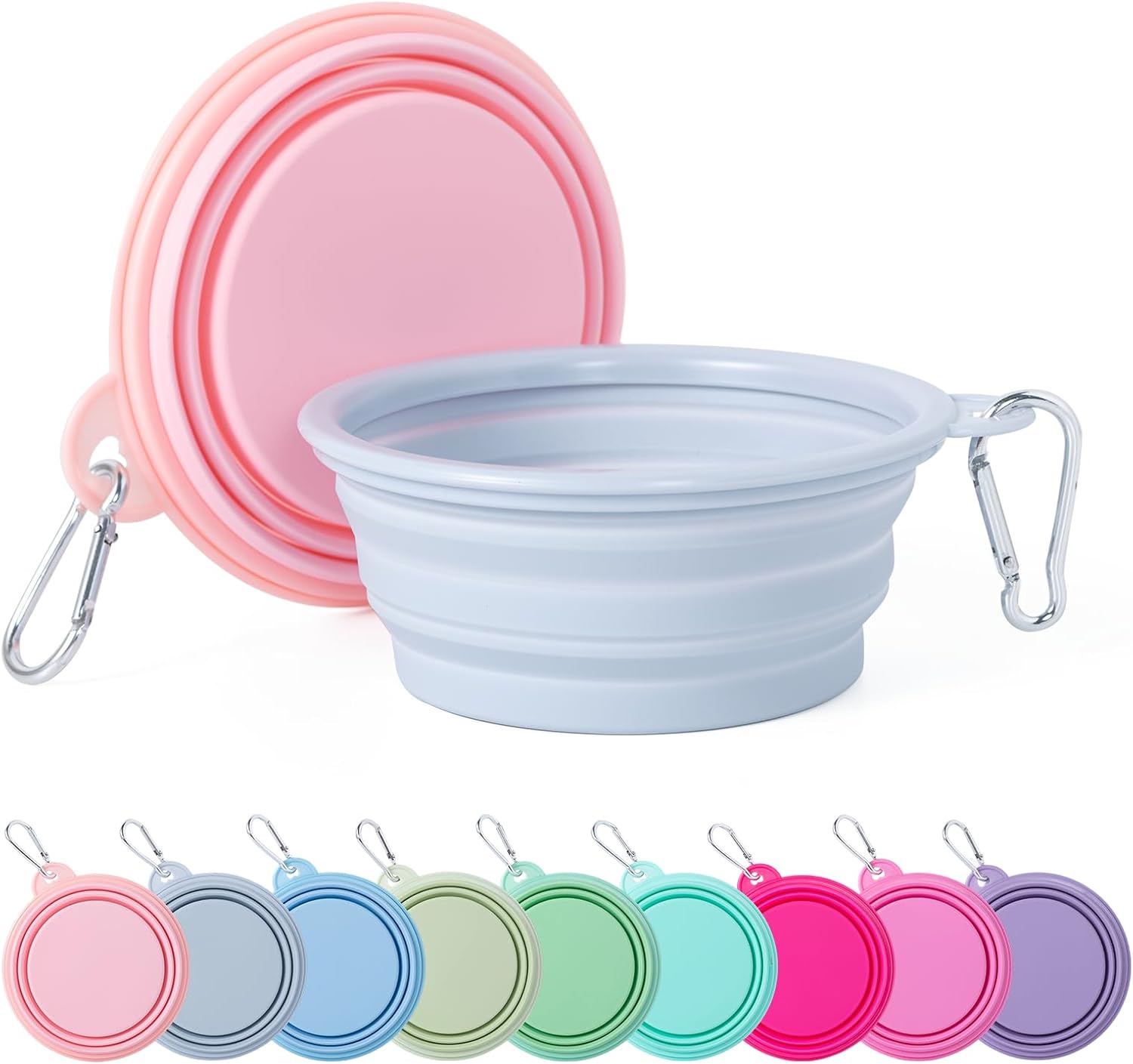 SLSON Collapsible Dog Bowl, 2Pack Macaron Color Pet Travel Bowls Silicone Foldable Water Feeder Dish 