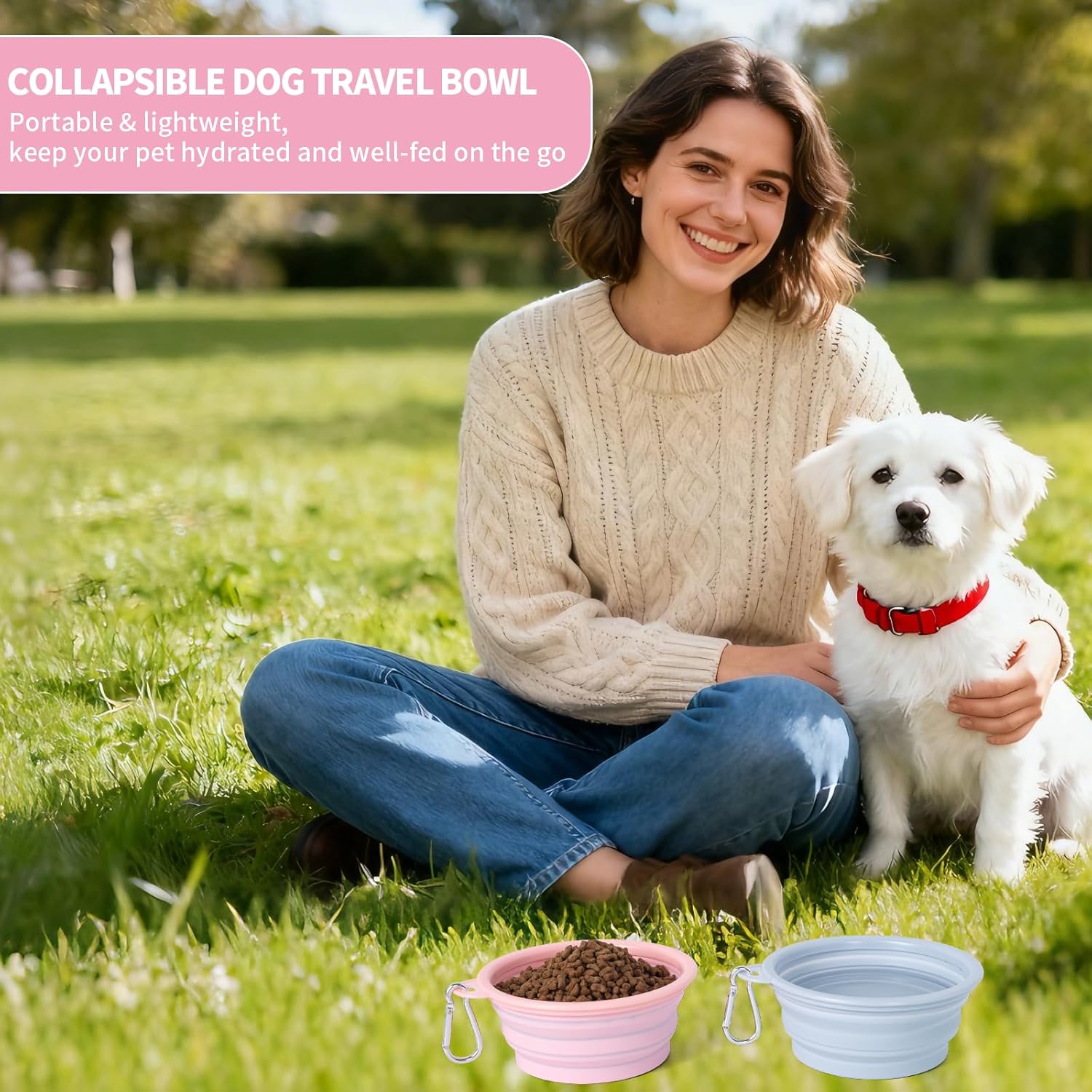 SLSON Collapsible Dog Bowl, 2Pack Macaron Color Pet Travel Bowls Silicone Foldable Water Feeder Dish 