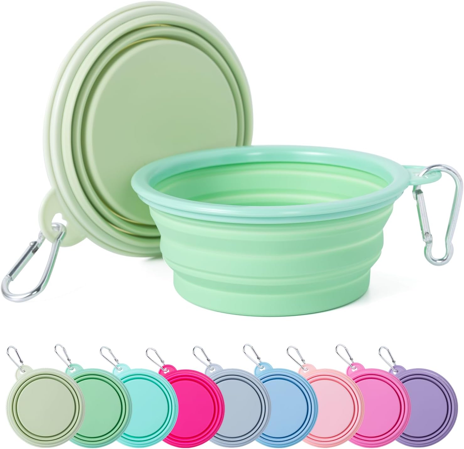 SLSON Collapsible Dog Bowl, 2Pack Macaron Color Pet Travel Bowls Silicone Foldable Water Feeder Dish 