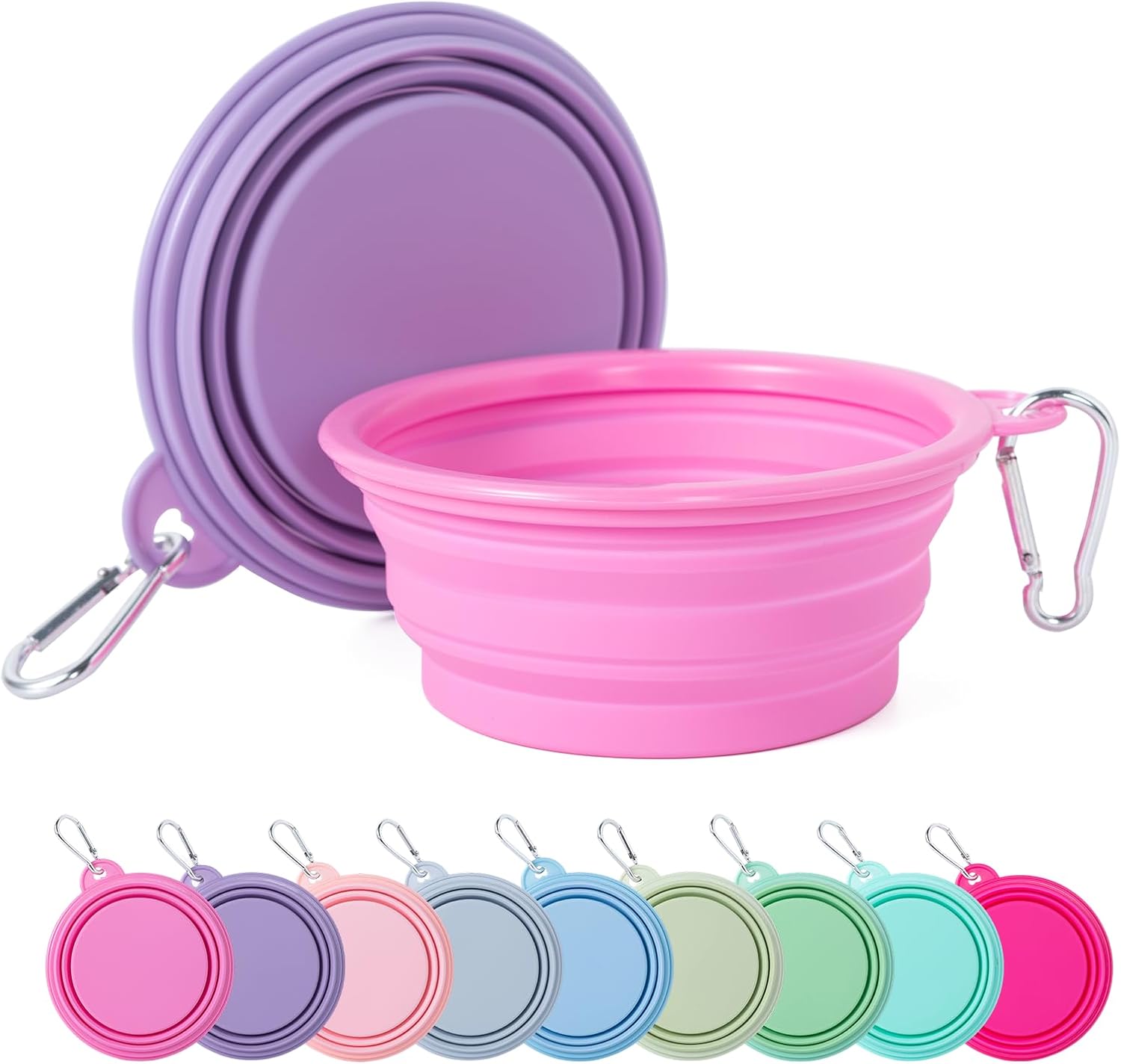 SLSON Collapsible Dog Bowl, 2Pack Macaron Color Pet Travel Bowls Silicone Foldable Water Feeder Dish 