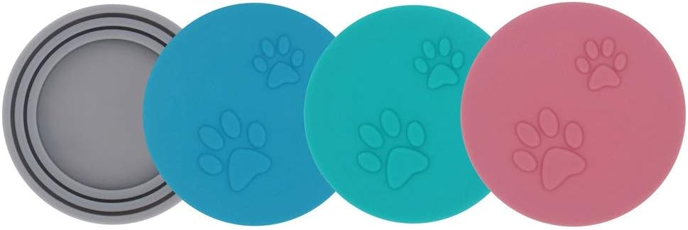 SLSON 4 Pack Pet Food Can Cover Set, Universal Silicone Cat & Dog Food Can Lids Fitting 3 Standar
