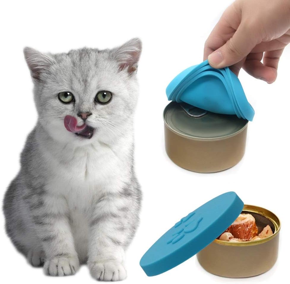 SLSON 4 Pack Pet Food Can Cover Set, Universal Silicone Cat & Dog Food Can Lids Fitting 3 Standar