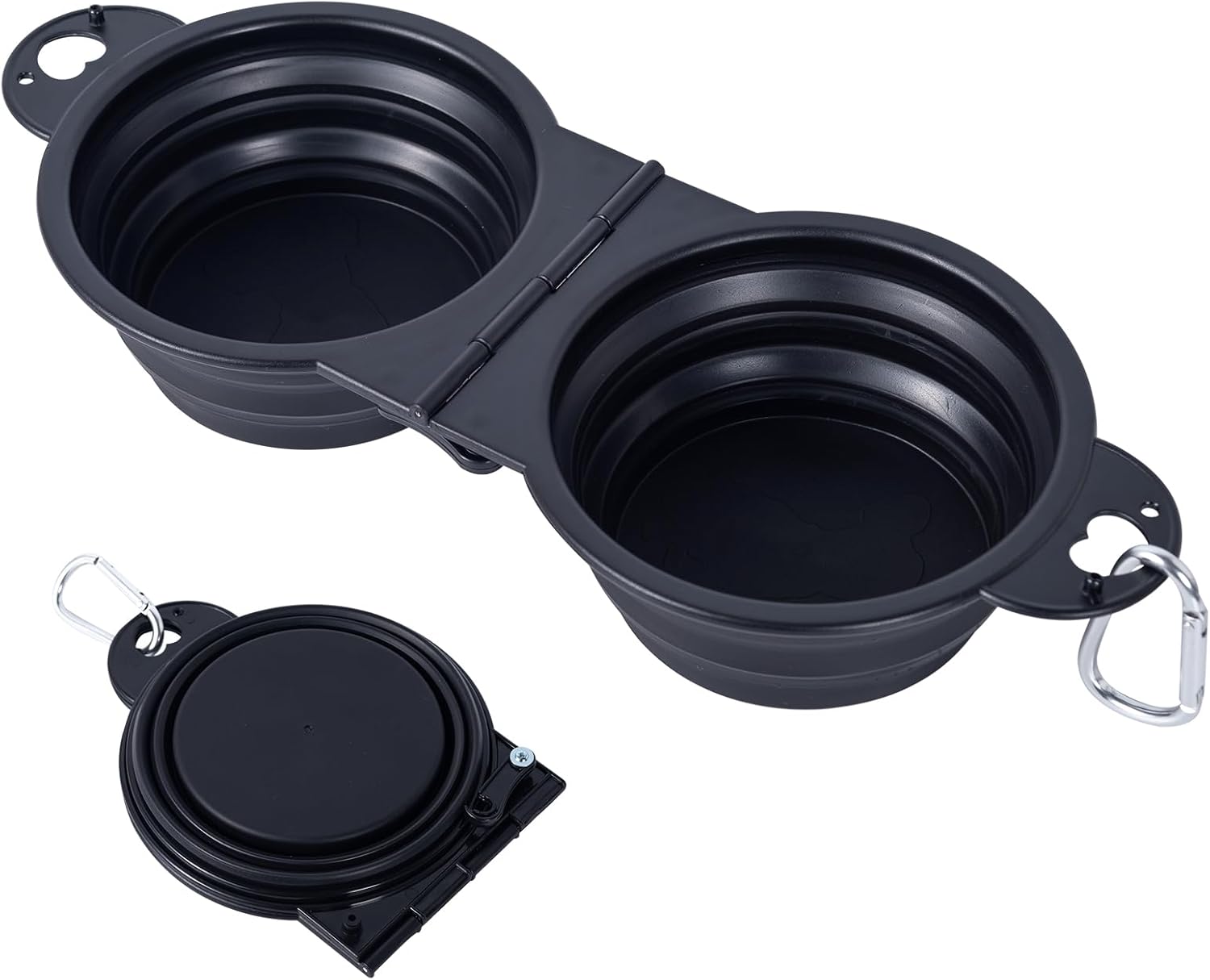 SLSON Collapsible Dog Dual Bowls Reinforced Rim 180 Degrees Flip Over Foldable Double Bowl with Lock 