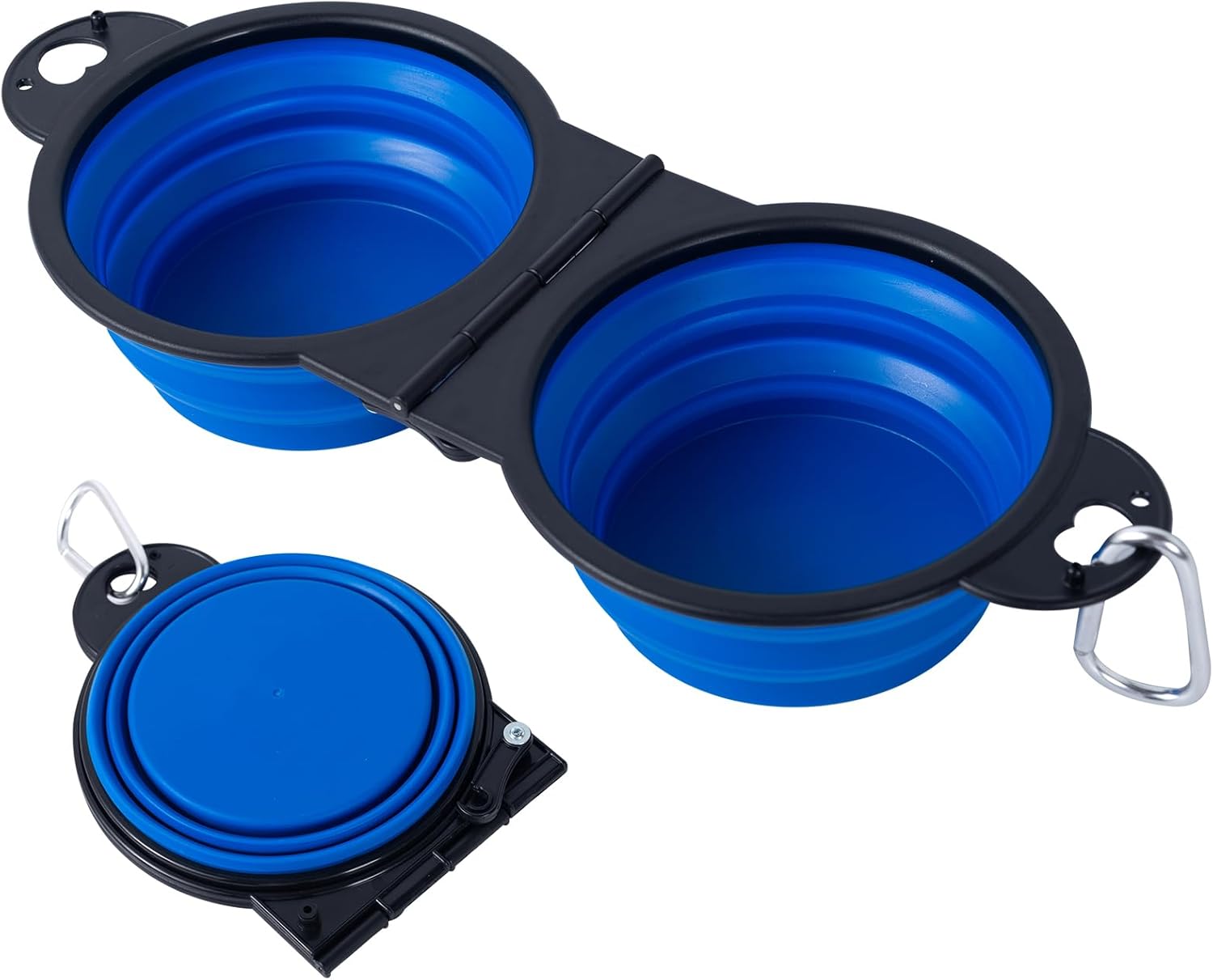 SLSON Collapsible Dog Dual Bowls Reinforced Rim 180 Degrees Flip Over Foldable Double Bowl with Lock 