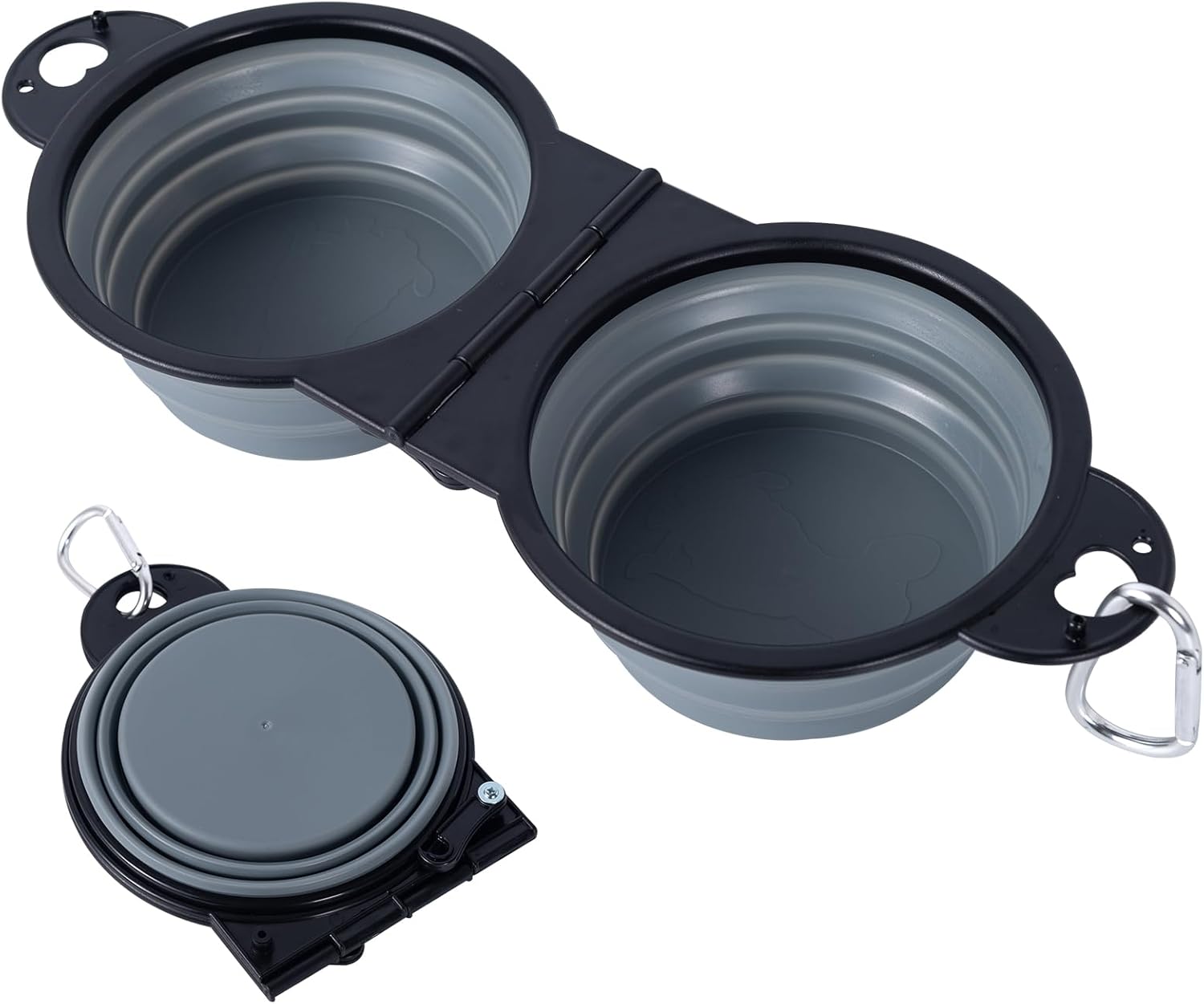 SLSON Collapsible Dog Dual Bowls Reinforced Rim 180 Degrees Flip Over Foldable Double Bowl with Lock 