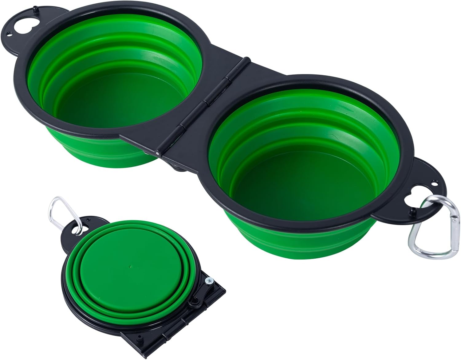 SLSON Collapsible Dog Dual Bowls Reinforced Rim 180 Degrees Flip Over Foldable Double Bowl with Lock 