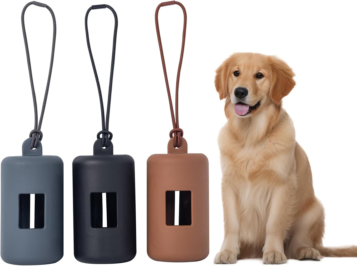 3Pack Dog Poop Bag Holder for Leash,Integrated Molding Soft Plastic Pet Waste Bag Dispenser with Elas