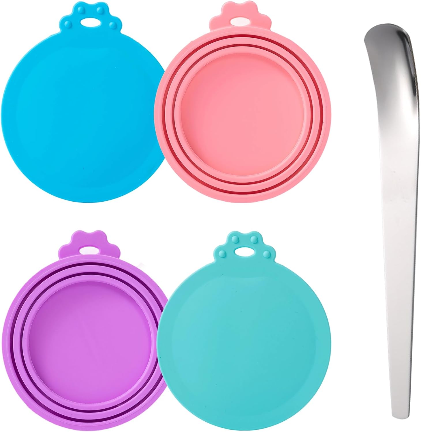 SLSON Pet Food Can Cover Universal Silicone Cat Dog Canned Food Lids with Spoon 1 Fit 3 Standard Size