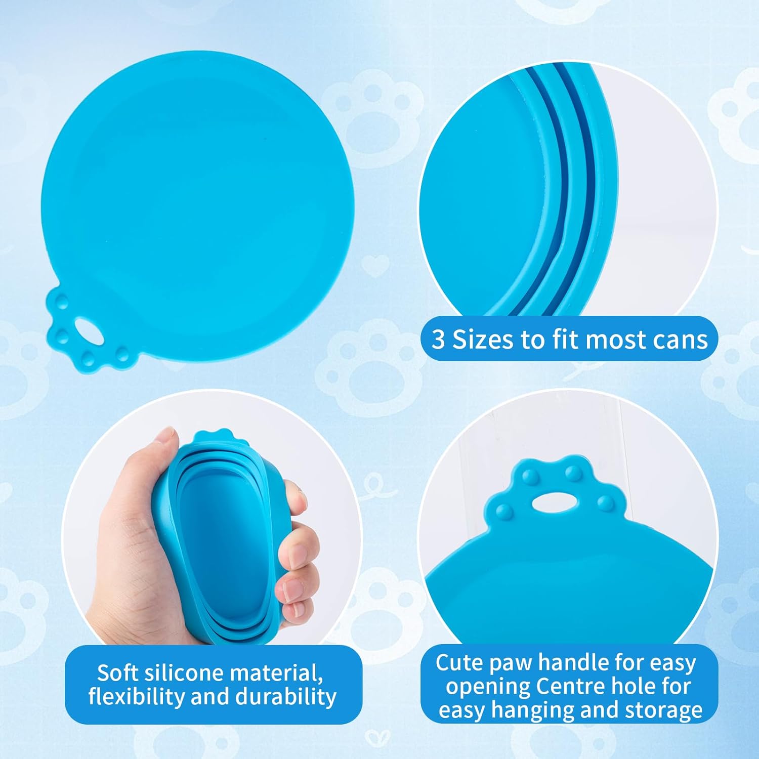 SLSON Pet Food Can Cover Universal Silicone Cat Dog Canned Food Lids with Spoon 1 Fit 3 Standard Size