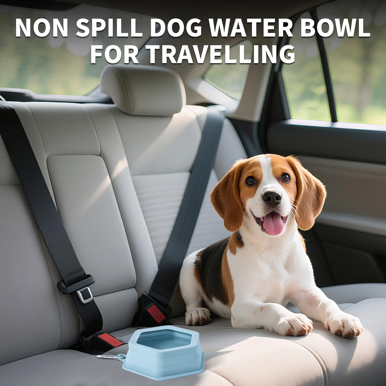 No Splash Dog Travel Bowls for Cars, Spill Proof Collapsible Dogs Water and Food Feeder Dispenser Int