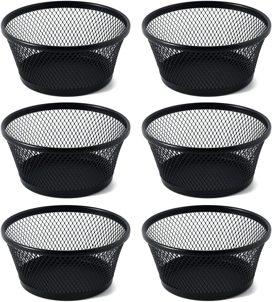 SLSON 6Pack Paper Clip Holder Wire Mesh Paperclip Dish Holders Desktop Round Paper Clip Dispenser for