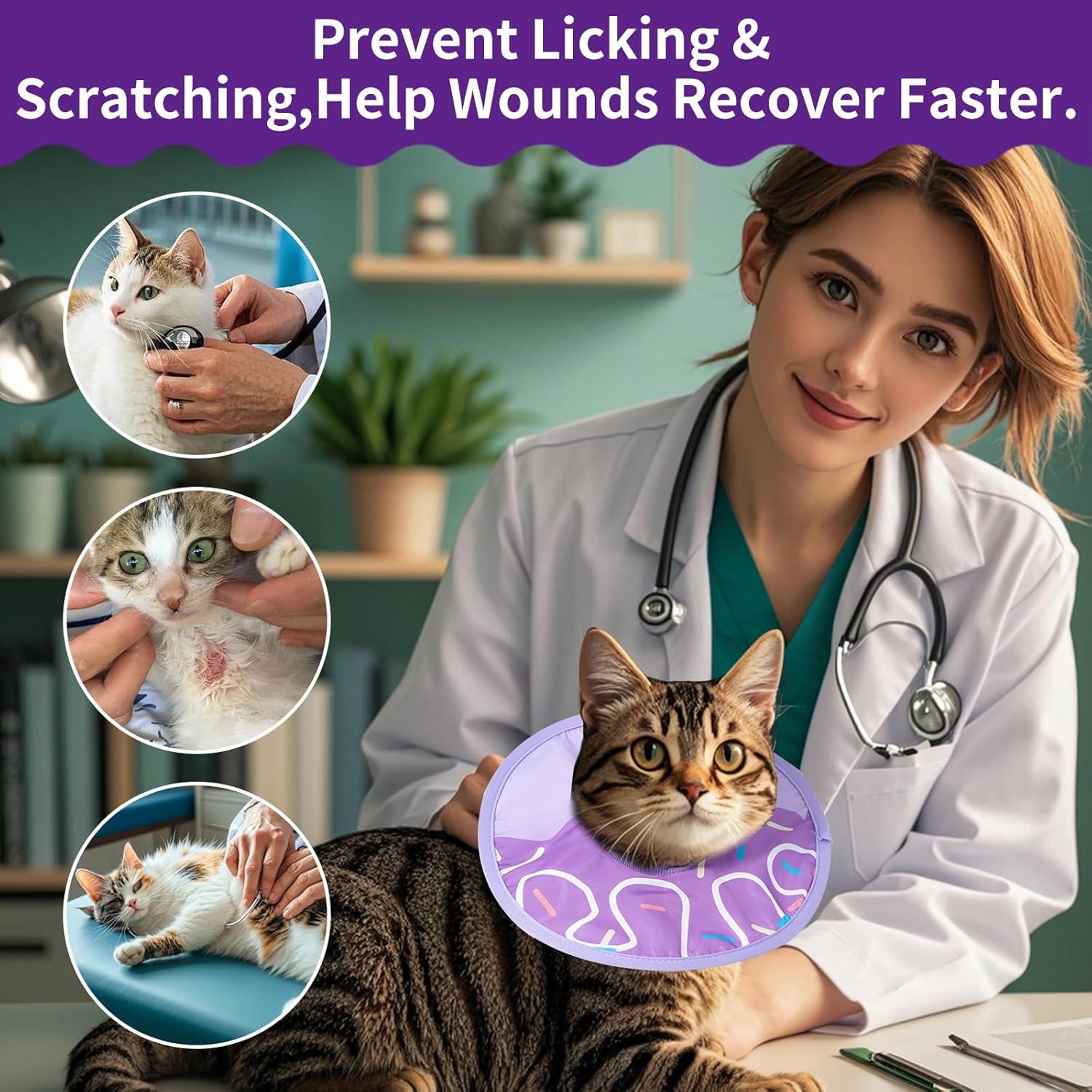 Cat Recovery Collar Lightweight Soft Cats Cone Cute Donut Shape Adjustable Fasteners Waterproof Pet C