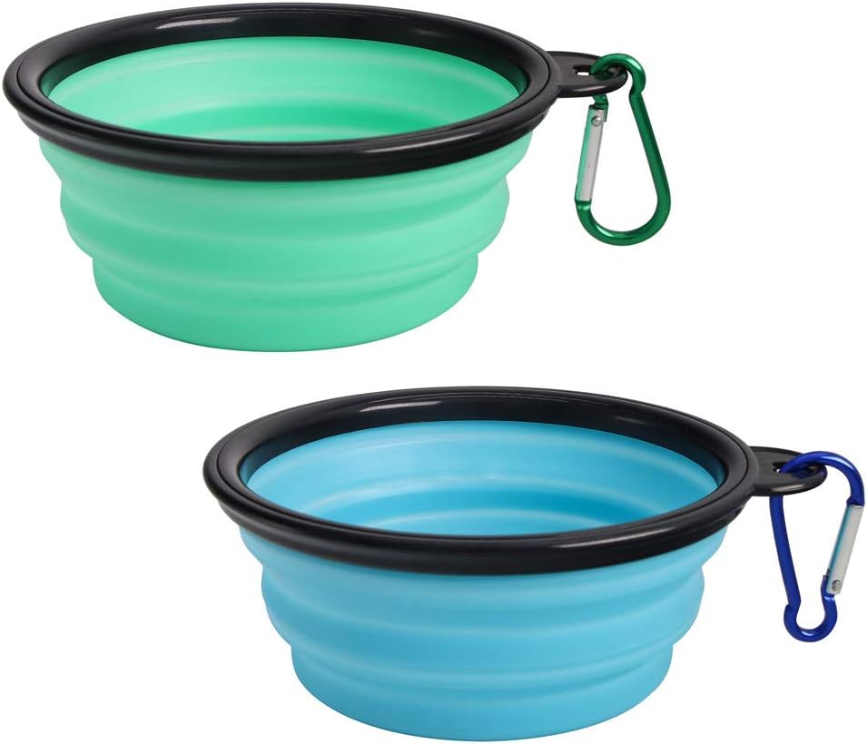 SLSON Collapsible Pet Bowl Dog Bowls 2 Pack, Portable Silicone Pet Feeder, Foldable Expandable for Do