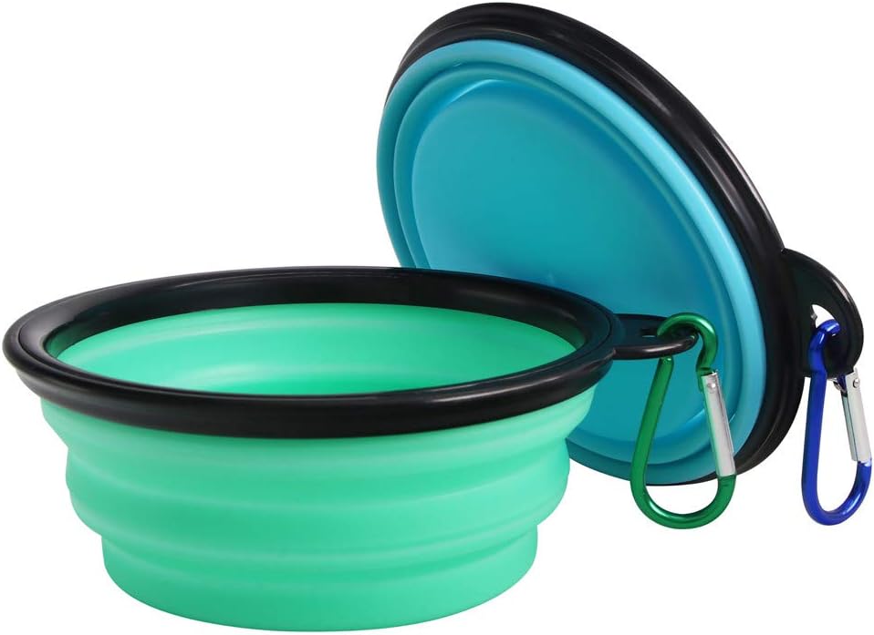 SLSON Collapsible Pet Bowl Dog Bowls 2 Pack, Portable Silicone Pet Feeder, Foldable Expandable for Do