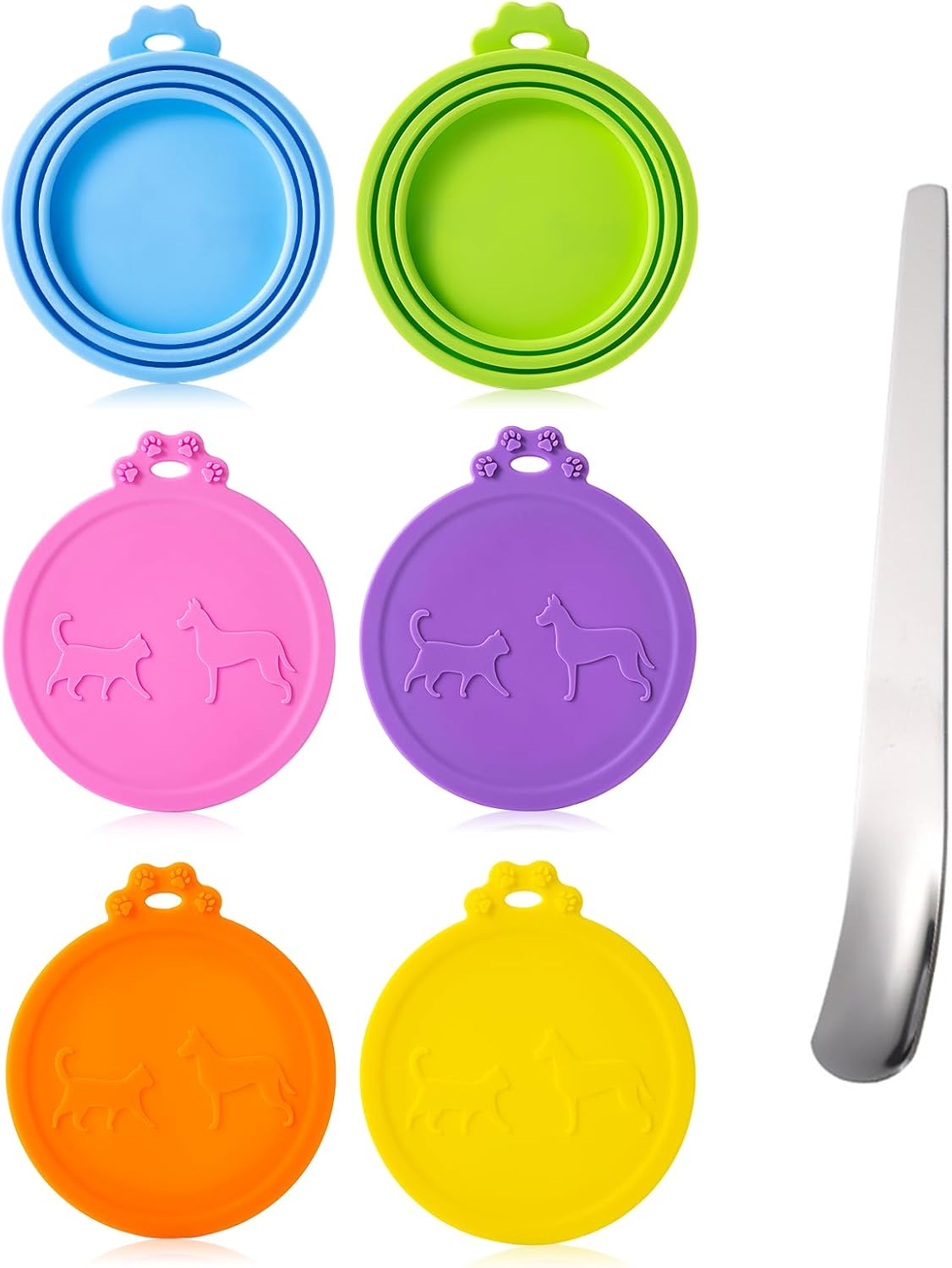 6Pack Pet Food Can Cover Lids with Stainless Steel Spoon for Cat Dog Canned Food Universal 1 Fits 3 S