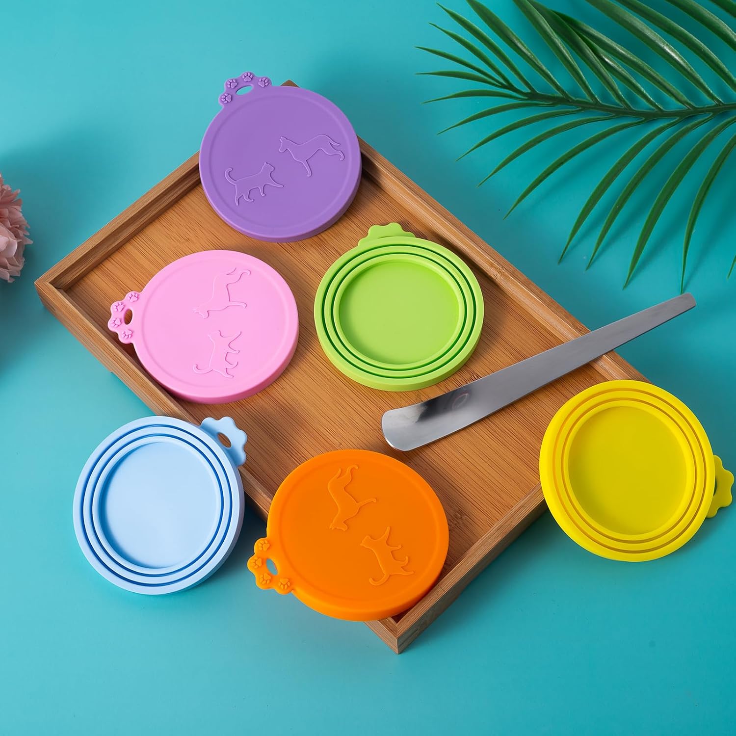 6Pack Pet Food Can Cover Lids with Stainless Steel Spoon for Cat Dog Canned Food Universal 1 Fits 3 S