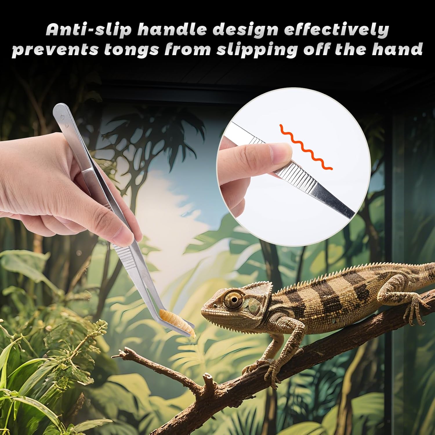 SLSON Reptile Feeding Tongs, 4-Pack Stainless Steel Straight and Curved Tweezers, Handling Tools for 