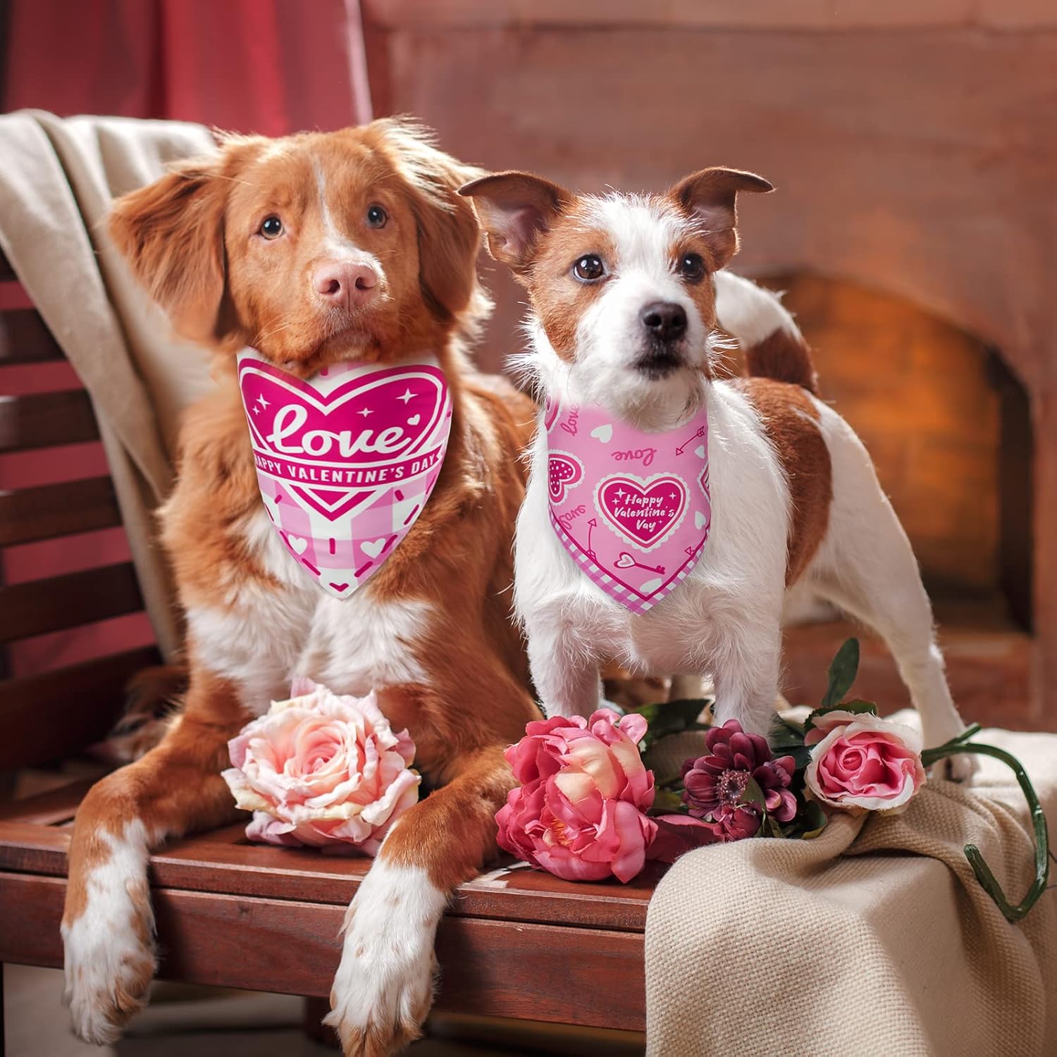 SLSON Dog Bandanas Large,Valentine's Day 2 Pack Reversible Triangle Bibs Pet Scarf for Pet Costume Ac
